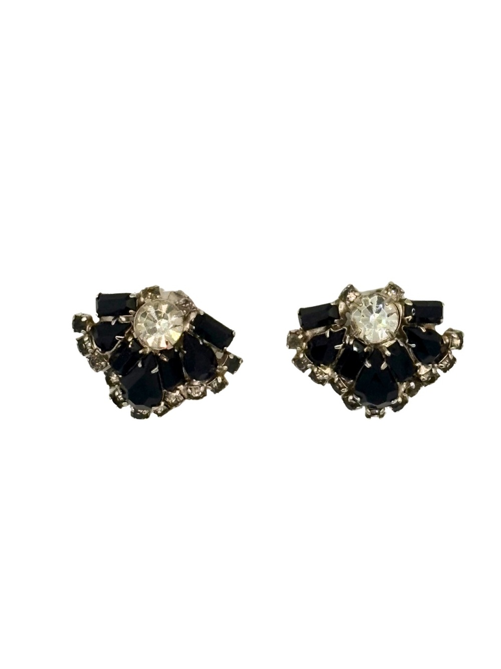 Warner Vintage Black Crystal Fan Clip on Earrings